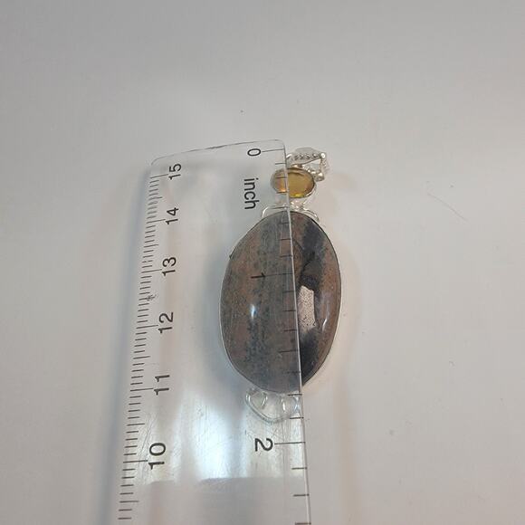 Handmade Sterling Silver Pendant Necklace Featuring Kambaba Jasper and Citrine - Picture 3 of 10